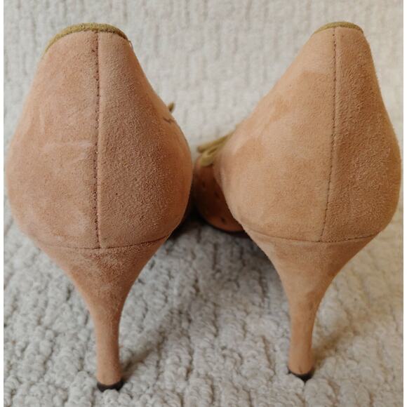 Donald J Pliner Zazas Open Toe Dress Pumps Brown Green 9 Heels Shoes Polka Dot - Picture 6 of 9